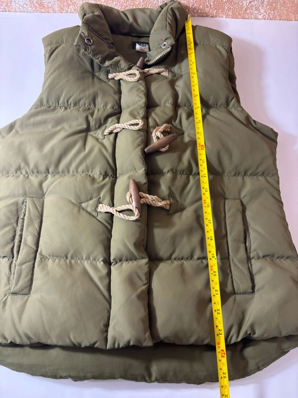 J. Crew Vintage Down Puffer Vest Toggle Rope Closures Preppy Cozy Green Sz Small